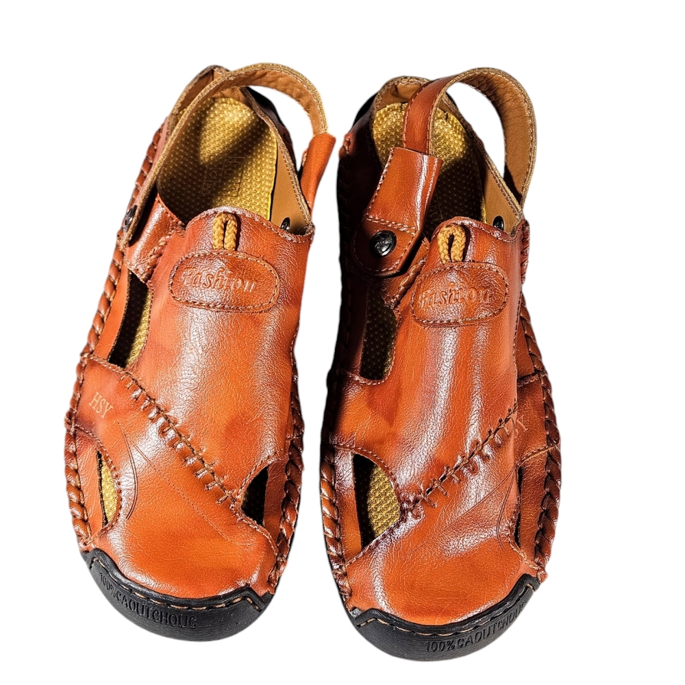 HSY Brown Leather Men's Sports Sandals Size 39